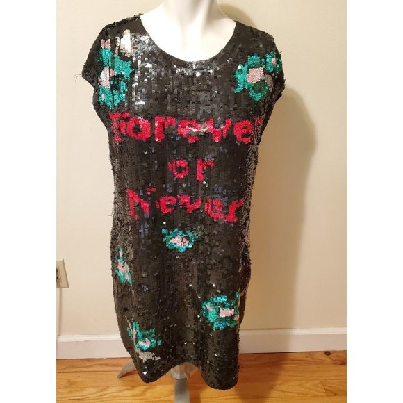 Twin-Set by Simona Barbieri Cute Graphic Sequin Shift Dress M - Picture 1 of 12